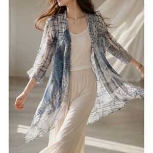 Impulse California Cardigan Women Small Blue Good Sheer Mesh‎ Lace Open Front